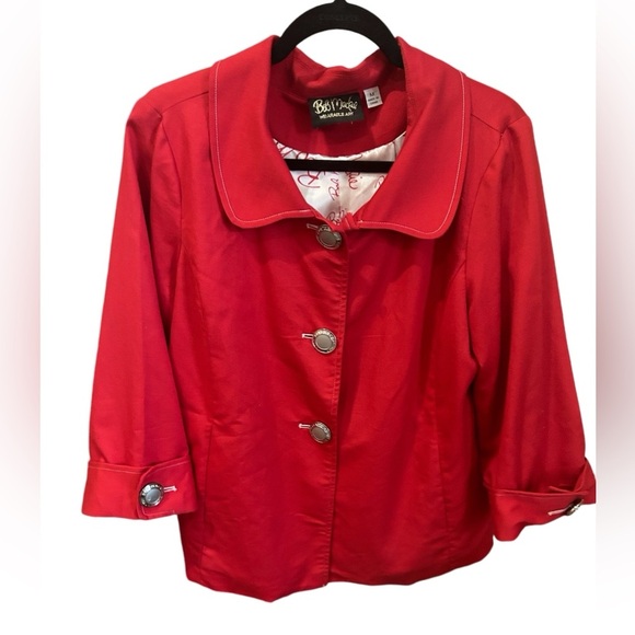 Bob Mackie Wearable Art Red Lightweight Jacket Medium Printed Lining - Picture 3 of 14